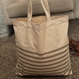 Cream/ Grey Striped J Crew Tote Bag